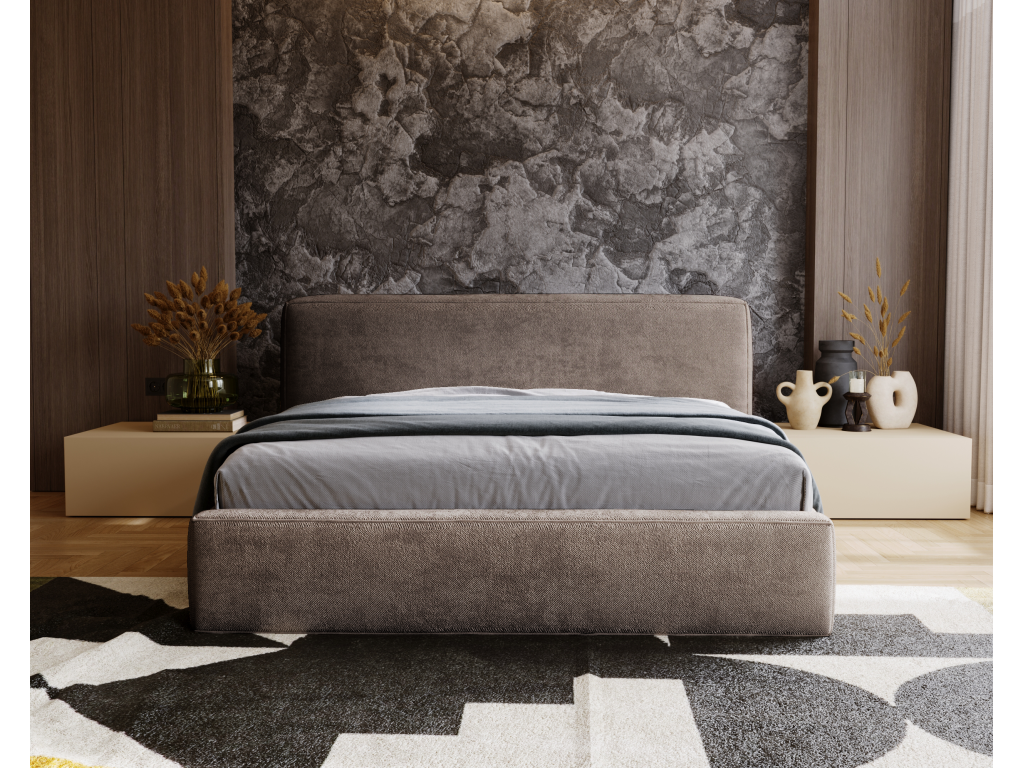Lit rembourré avec rangement - 120x200 - lit double - chenille - marron - Boislis QTTE01483