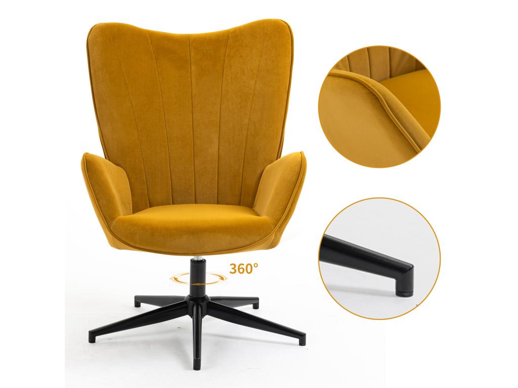 Fauteuil Mobenze Chaise Pivotant pour Bureau Salon Chambre avec Un revêtement en Tissu des Accoudoirs Rembourés Métal Jaune 68x87x99cm OKPX25679