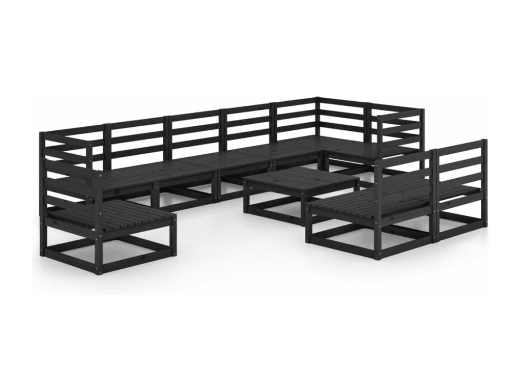 Salon de jardin 12 pièces noir Mobenze de pin massif LCAW58741