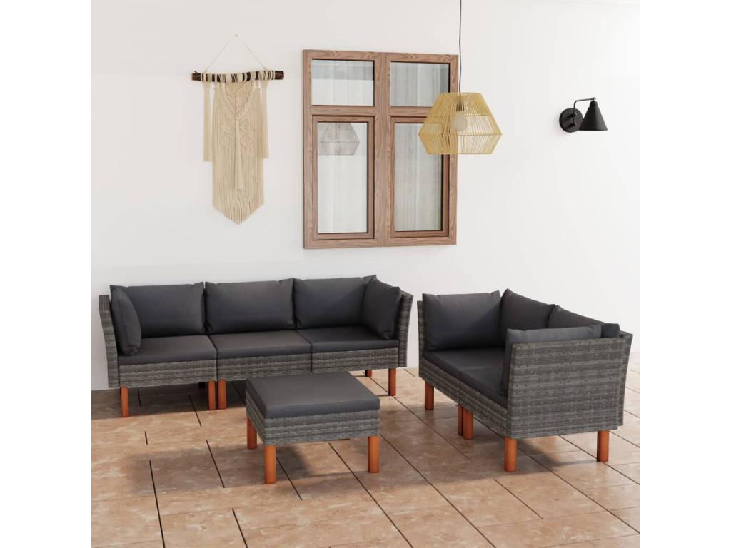 Salon de jardin 6 pcs avec coussins Résine tressée Gris UUTP93056