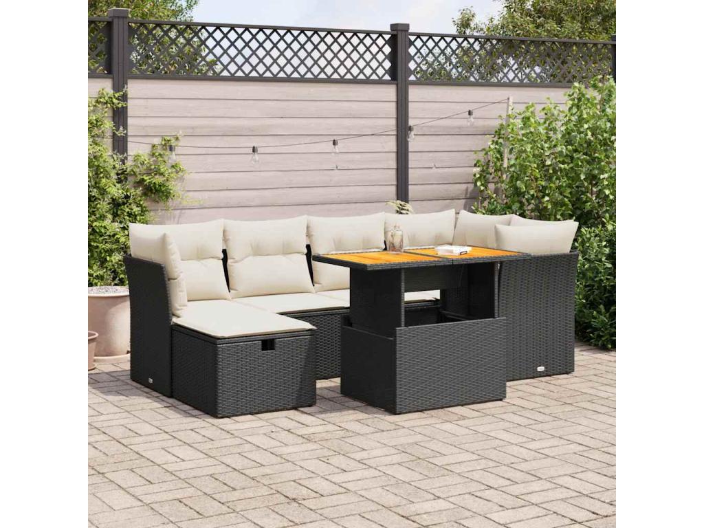 Salon de jardin avec coussins 7 pcs noir résine tressée Mobenze FQTS91696