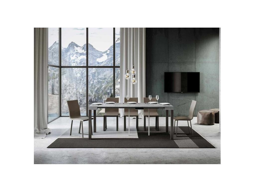 Console extensible bois et acier anthracite Luxameub 90x40-196 ou 90x40-300-Couleur Gris ciment-Pied et support sur Luxameub-5 rallonges CKZB75403