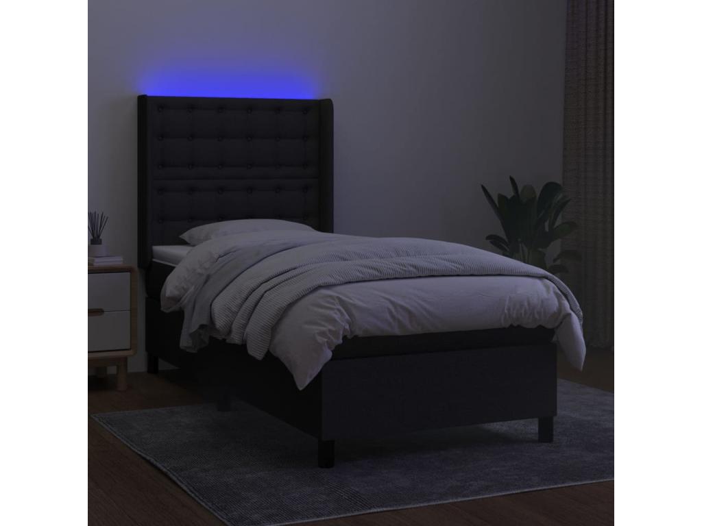 Sommier tapissier avec matelas et LED Noir 100x200 cm Tissu KPNI75257