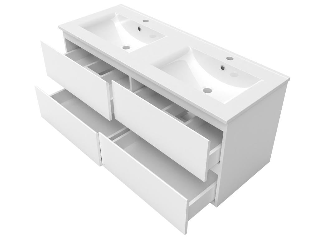 Ensemble meubles Salle de Bain avec colonne miroir rond mural 120cm meuble blanc BDZQ54640