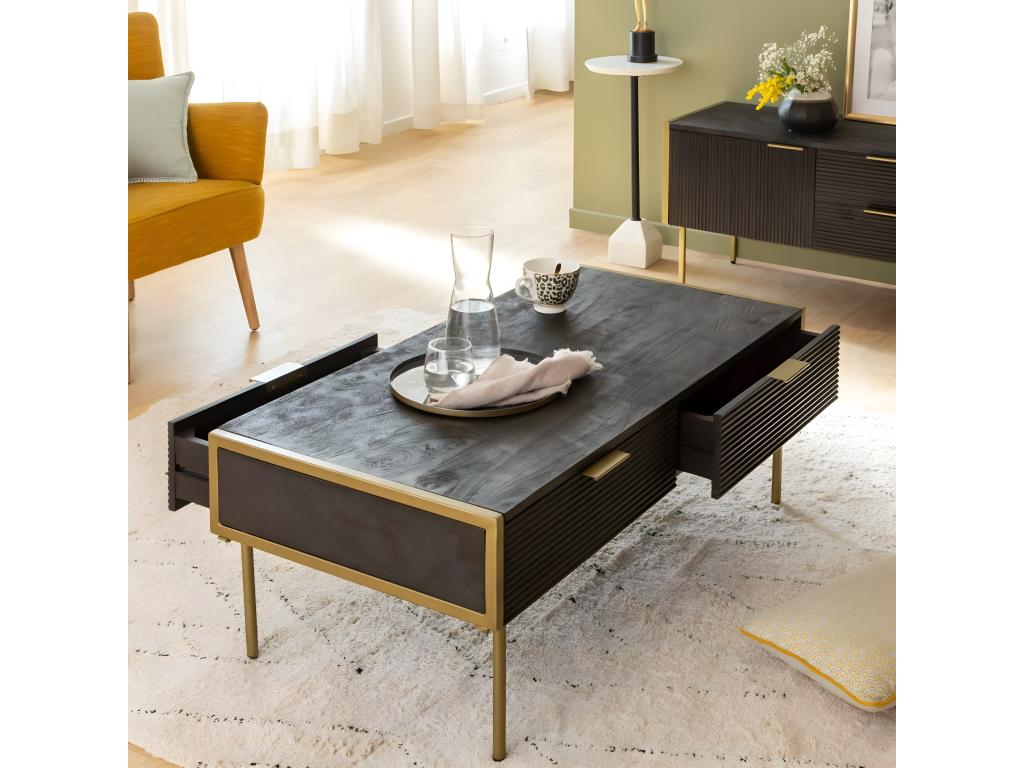 Table basse en Mobenze de manguier et métal doré Mobenze JZGD78229