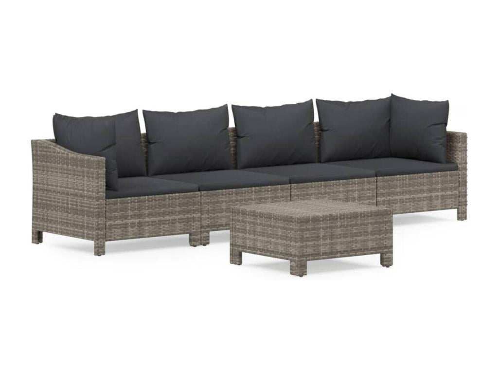 Salon de jardin 5 pcs avec coussins Gris Résine tressée COSH54605