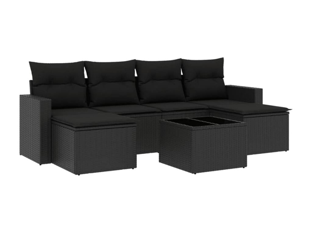 Salon de jardin 7 pcs avec coussins noir résine tressée ENWB87049