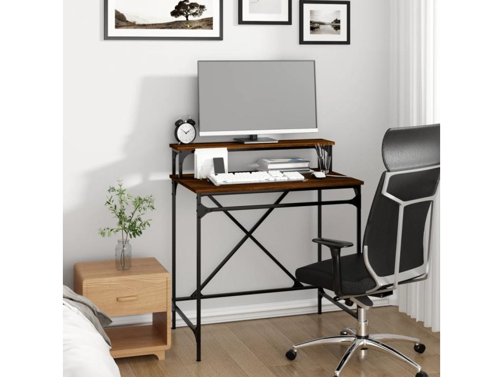 Bureau chêne marron 80x50x90 cm bois d'ingénierie et fer LDLQ61482