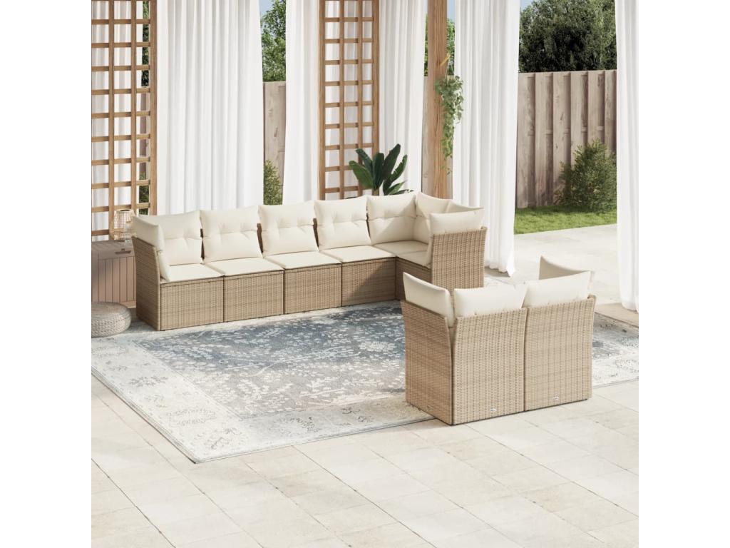 Salon de jardin avec coussins 8 pcs beige résine tressée KJFO57313