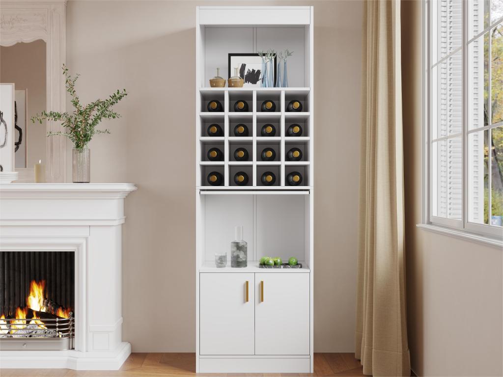 Vitrine avec 16 compartiments à vin - H 180 cm - en panneaux de particules - Blanc FNEC35816