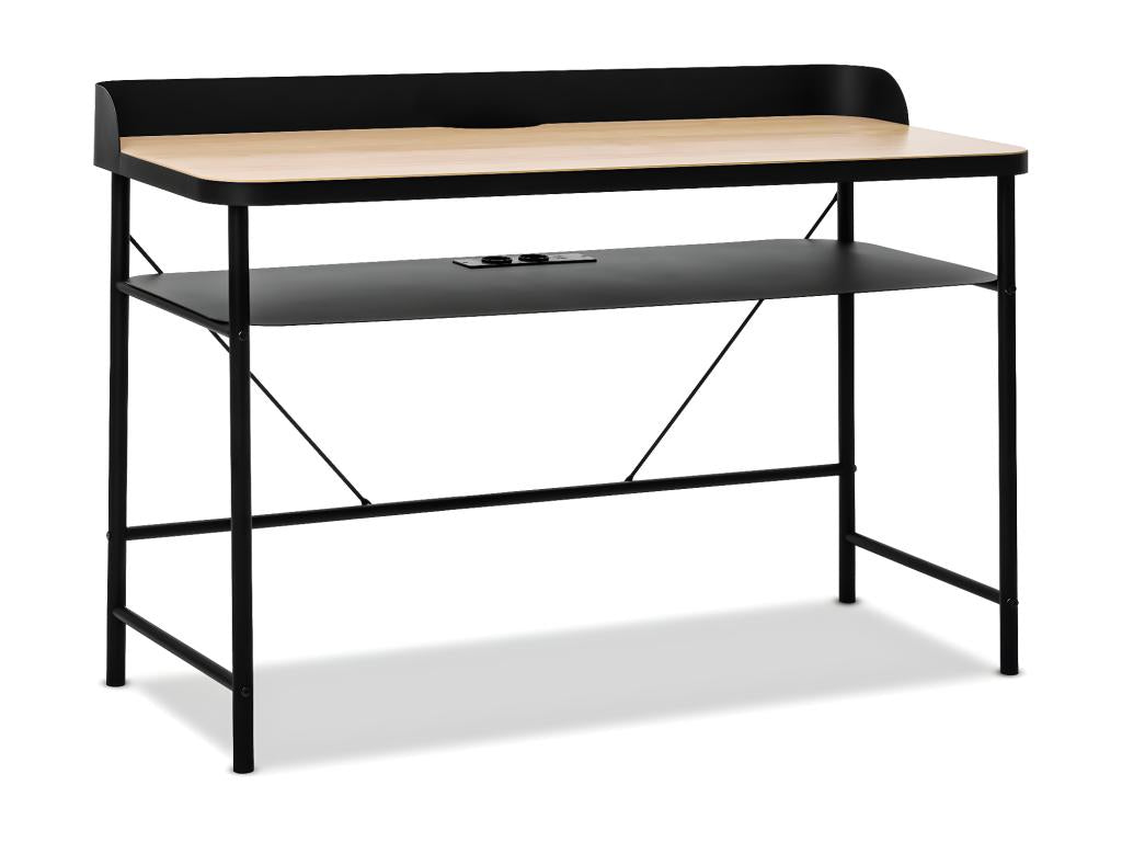 Mobenze - Bureau en métal avec étagère en Mobenze 120x50 cm équipé de 2 prises shuko et 2 ports USB MKUF60060