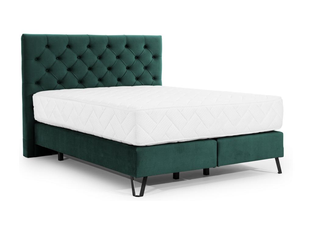 Lit continental capitonné tissu vert Mobenze avec matelas 30cm en latex et pied métal noir-140x200 BZQS36242