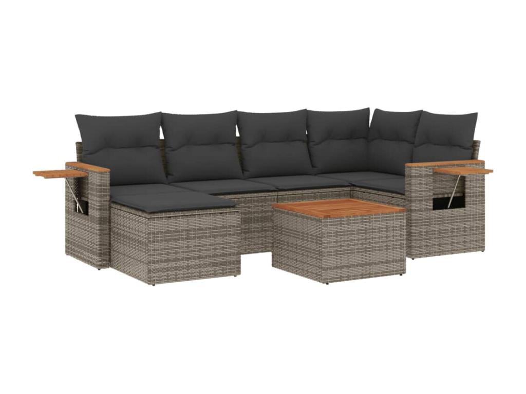 Salon de jardin avec coussins 7 pcs gris résine tressée SDAF86695