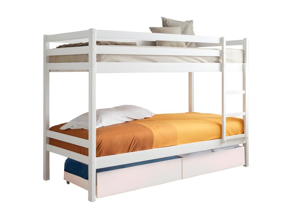 Lit superposé 2 tiroirs bois blanc 90x190/90x190cm NTGT36486
