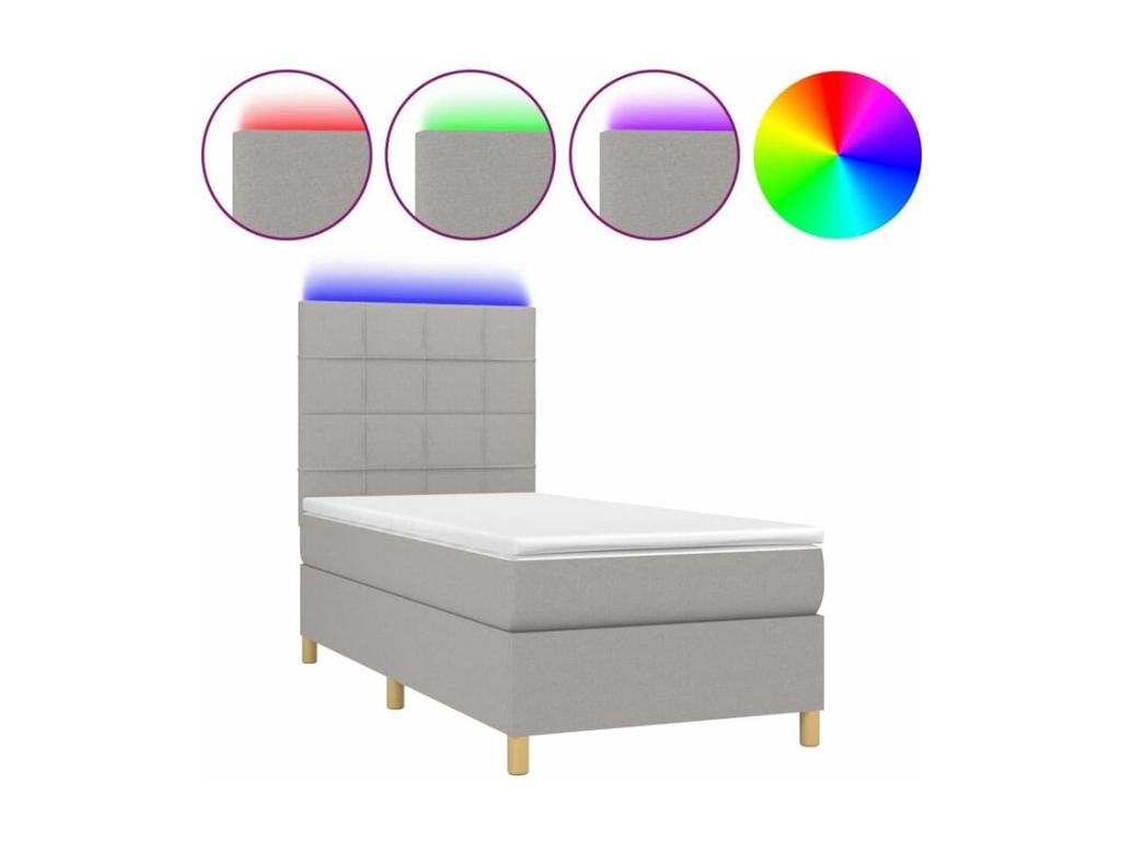 Sommier à Mobenze de lit et matelas et LED Gris clair 90x200 IAOZ74349