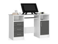 bureau Mobenze 1 porte 3 tiroirs façade gris 5 étagères 124x52x74 cm FVQR17506