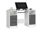 bureau Mobenze 1 porte 3 tiroirs façade gris 5 étagères 124x52x74 cm FVQR17506