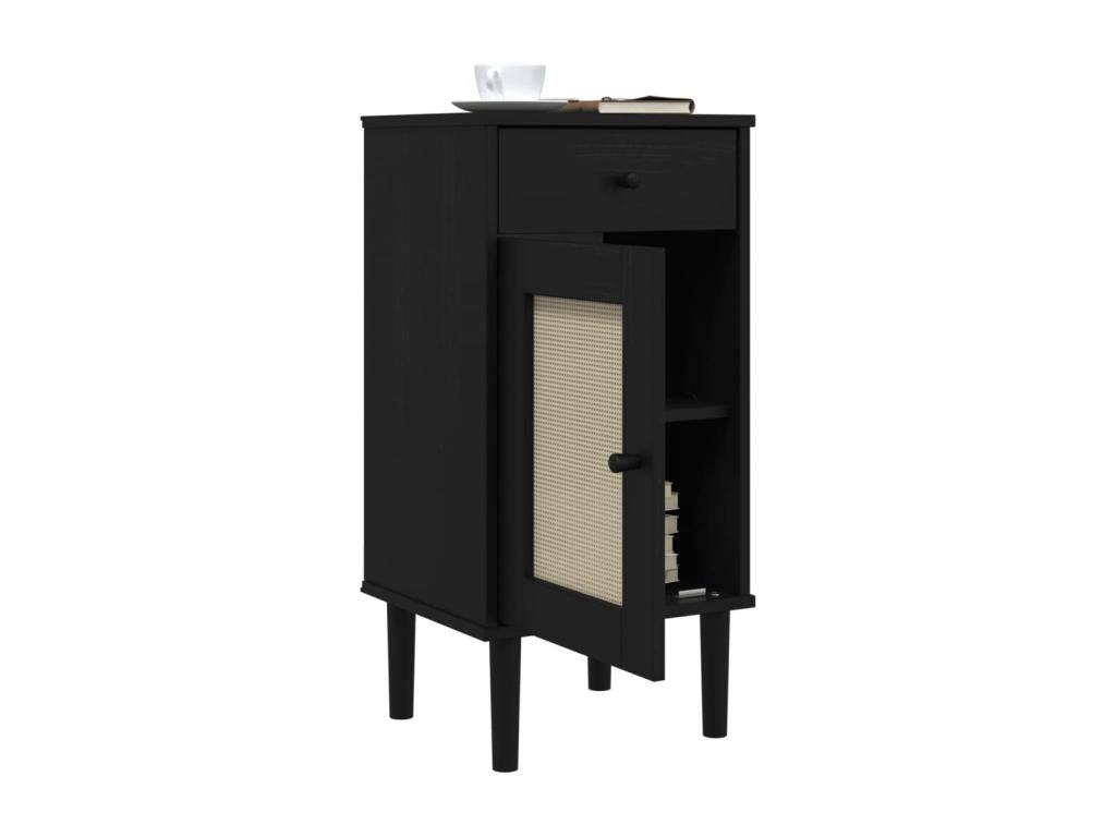 Table de chevet Mobenze aspect de rotin noir Mobenze de pin massif KQWE11117