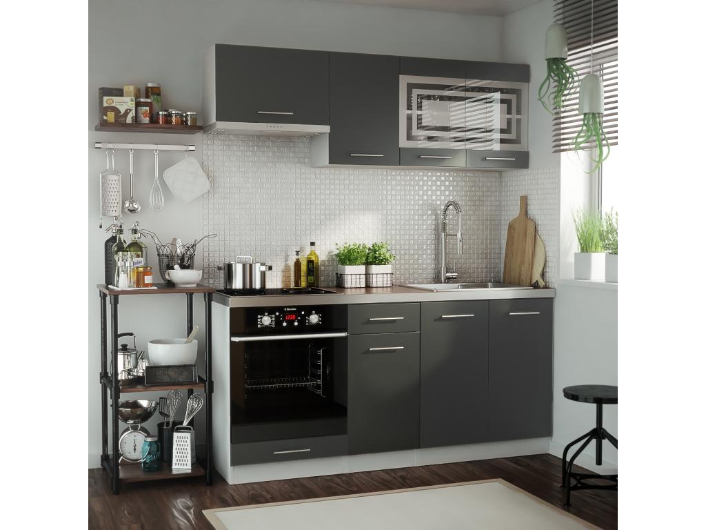 Cuisine Boislis 6 éléments - graphite mat 1m80 portes vitrées quatre encastrables VHLM17440
