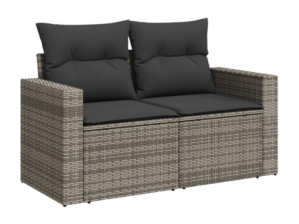 Salon de jardin avec coussins 7 pcs gris résine tressée QJWE01085