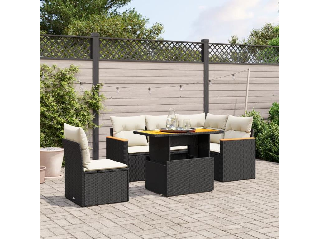 Salon de jardin 6 pcs avec coussins noir résine tressée KHLB75725