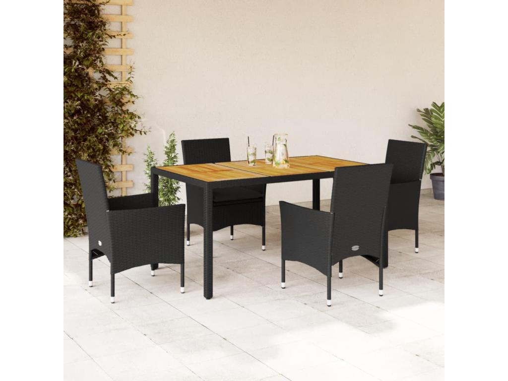 Ensemble à manger de jardin et coussins 5 pièces noir rotin Boislis IJAC99820