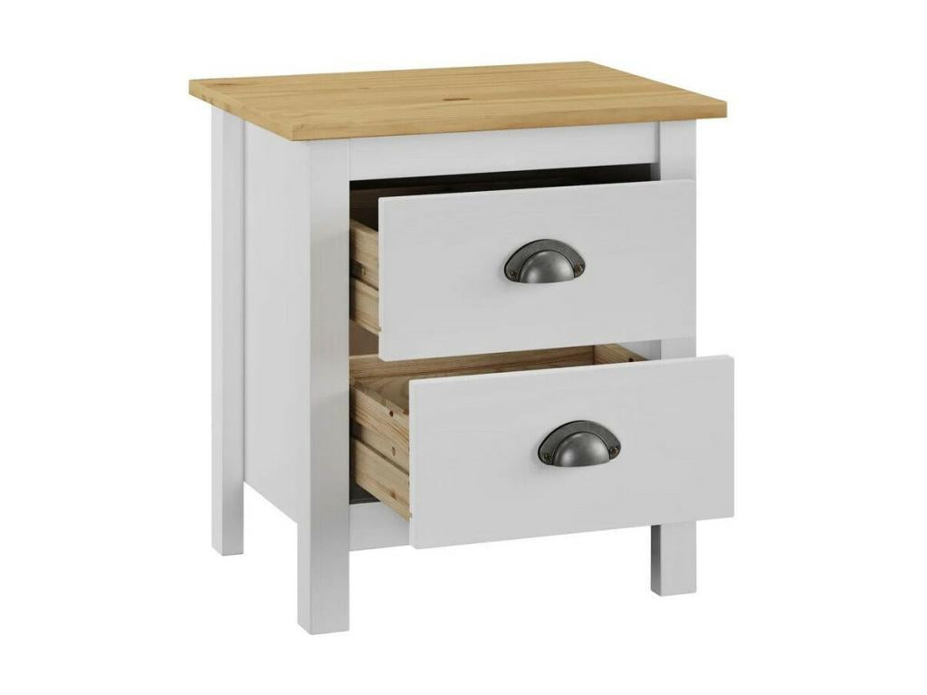 Table de chevet 2 tiroirs pin massif clair et blanc Mobenze SOCC51300