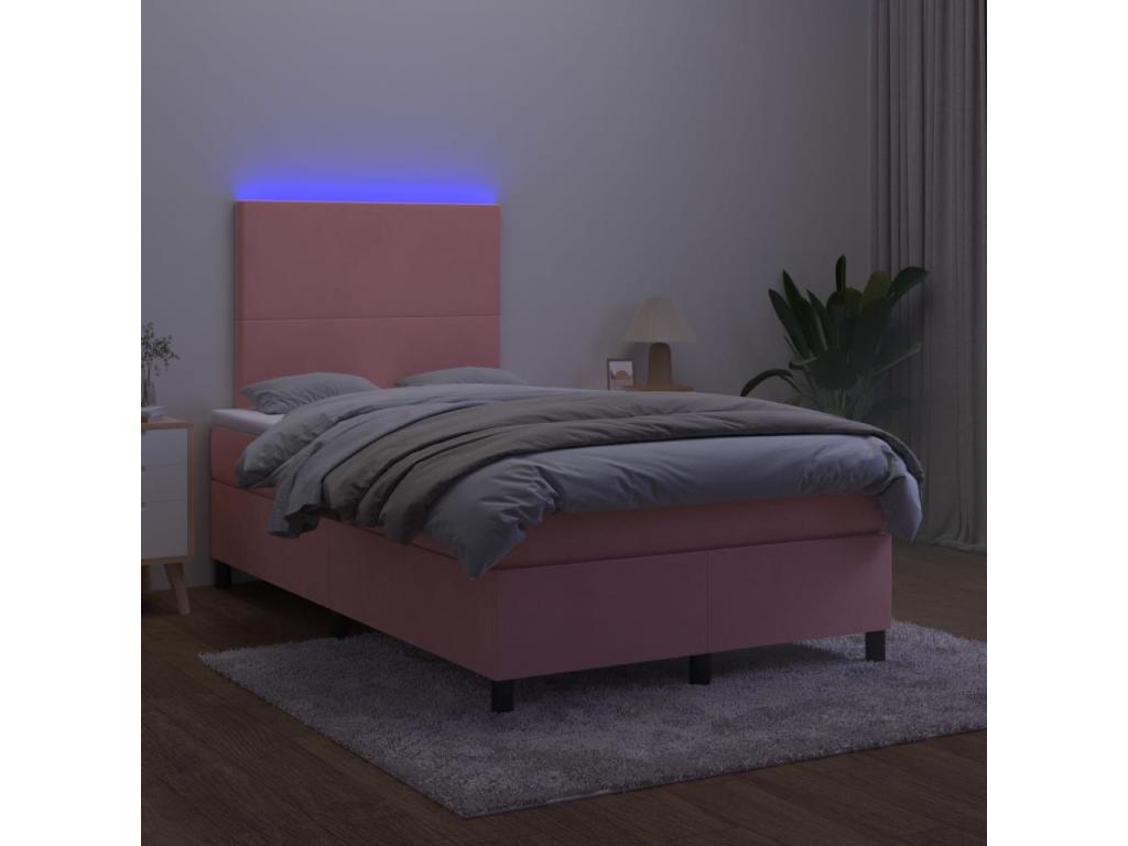 Sommier tapissier avec matelas et LED Rose 120x200cm Velours ROGW72579