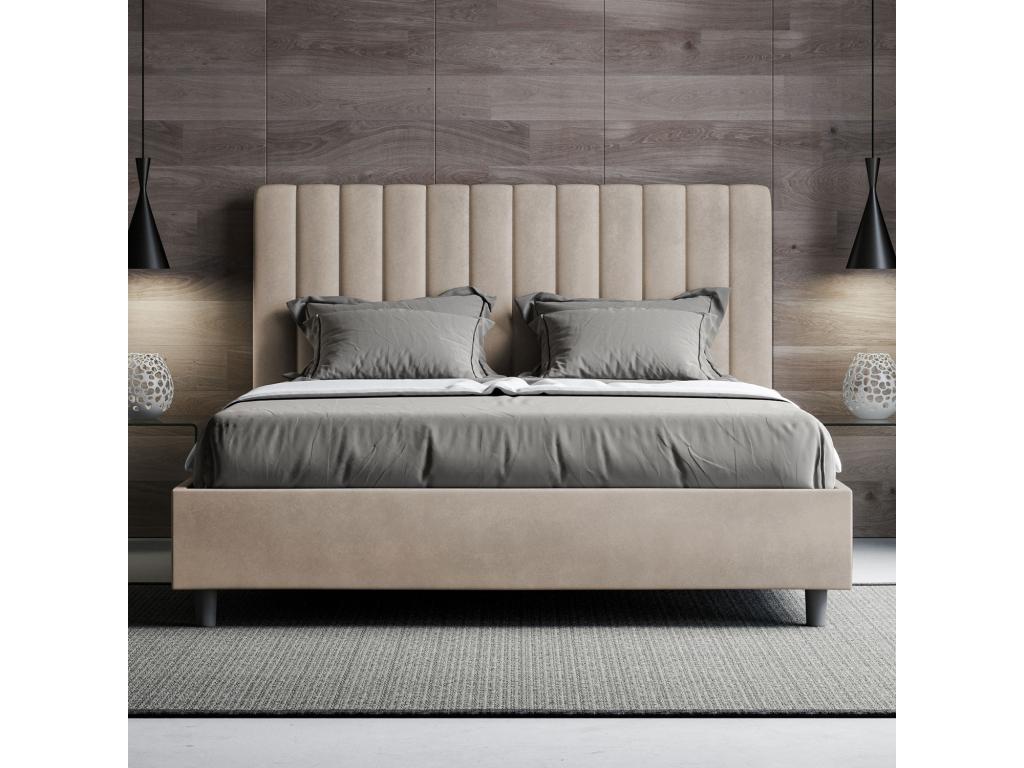 Lit double sans sommier rembourré 140x190 microfibre sable Boislis QIXL10471