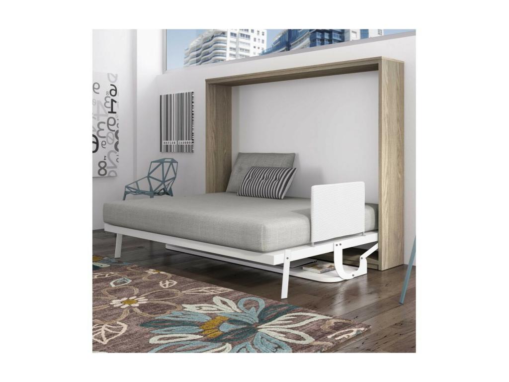 Lit escamotable avec bureau 90x200 chêne gris P 35 Mobenze RTQG18836