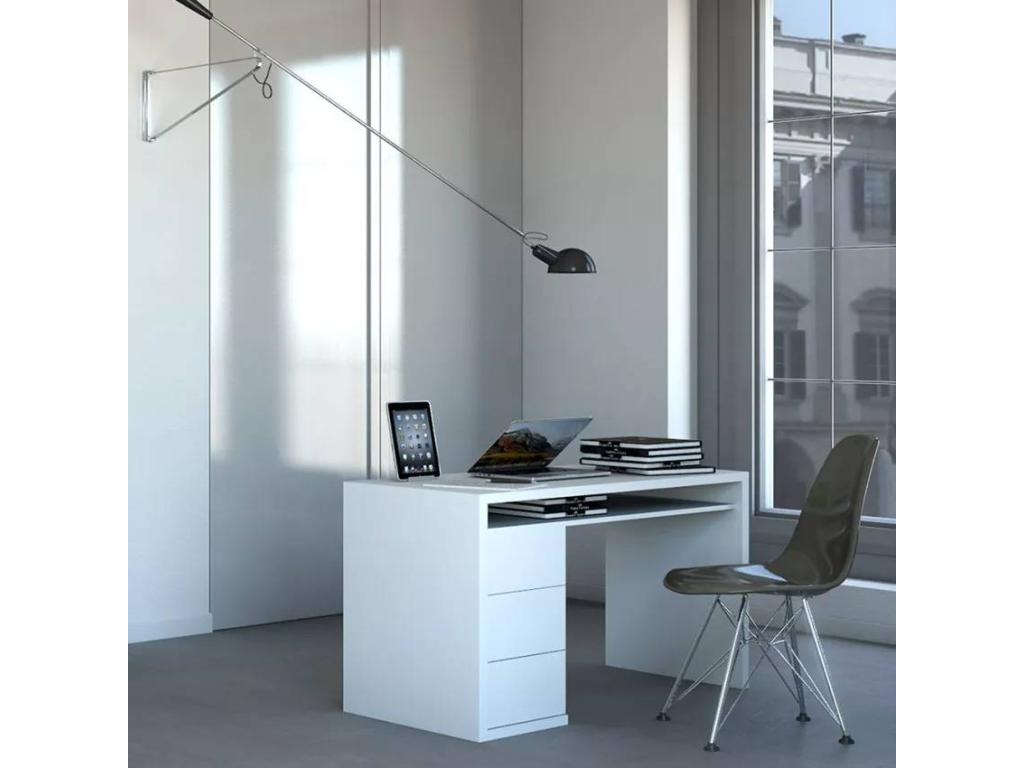 Bureau blanc moderne 3 tiroirs style moderne 110x60 cm Mobenze PTPC11461