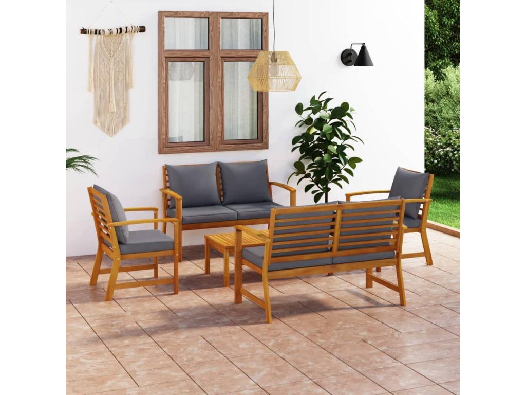 Salon de jardin 5 pièces avec coussin Bois d'Boislis solide WVIY00853