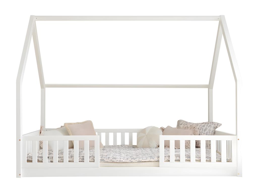 Lit cabane 140x200 barrières et sommier inclus pieds 1 cm Luxameub Blanc LKMJ62435