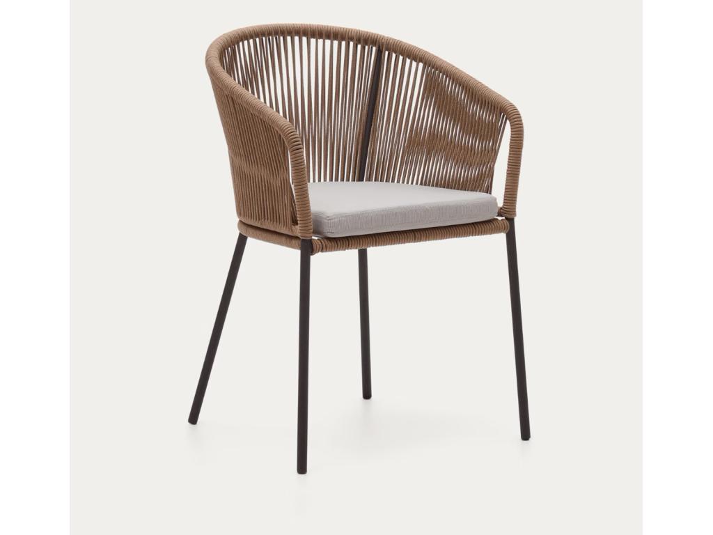 Lot de 4 chaises en corde beige et pieds en acier renforcé noir - L- 56 x P- 55 x H- 79 cm RRCH21296