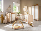 Lit bébé 120x60 avec pieds décor chêne Mobenze et balustres blancs JHOM17689
