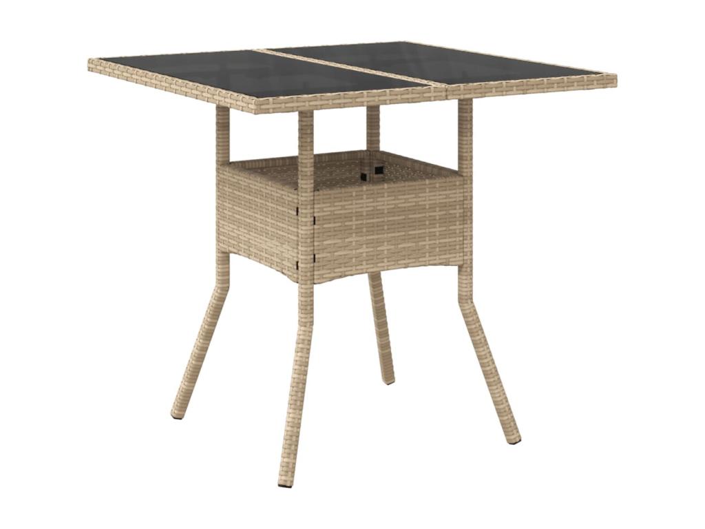 Table de jardin dessus en verre beige 80x80x75cm résine tressée ETOU60323