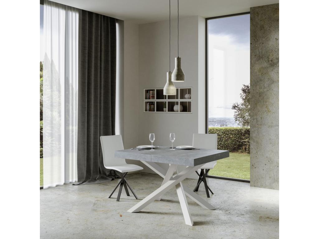 Table extensible 90x120/224 cm Mobenze Gris Béton cadre blanc TVDI83472
