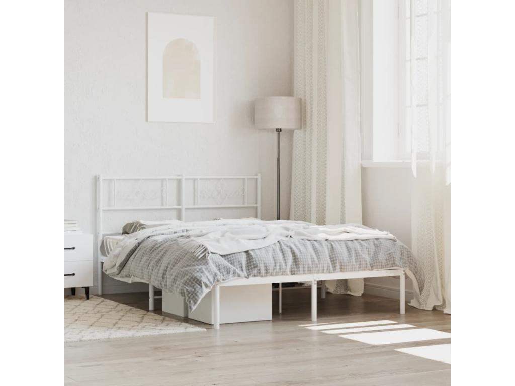 Cadre de lit métal avec tête de lit blanc 135x190 cm KJCW04424