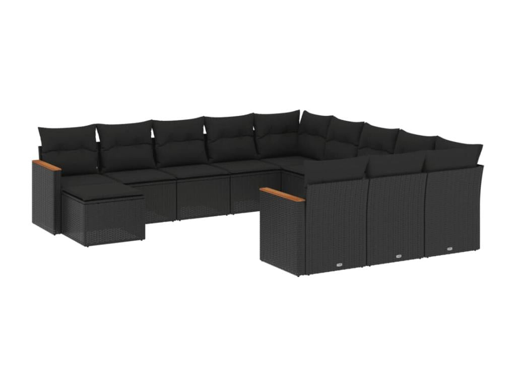 Salon de jardin 12 pcs avec coussins noir résine tressée QWCB23777