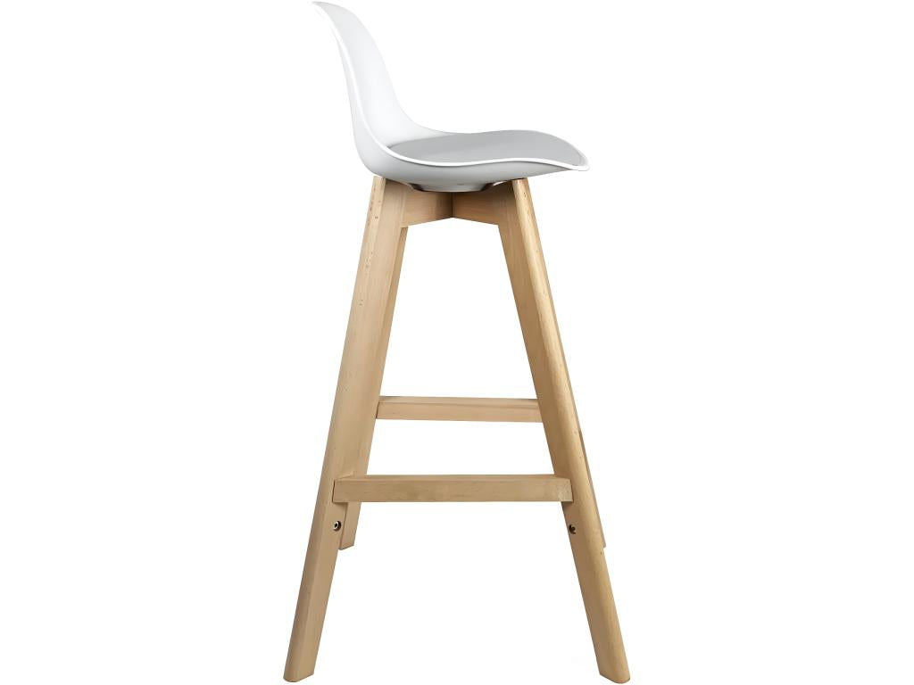 Lot 2 chaises de bar scandinaves hauteur 67cm dossier coussin simili pieds bois clair Luxameub blanc gris OLSP87535