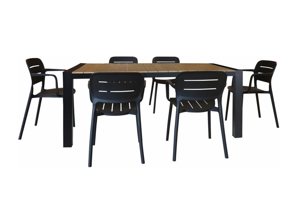 Boislis Home - Ensemble De Jardin Table Polywood Noir Et Fauteuil 6 Places QAEM39849