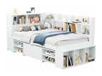 Lit 90x200cm en MDF - avec rangement multifonction et une petite bibliothèque amovible - avec sommier à Luxameub - Blanc ROGY96404