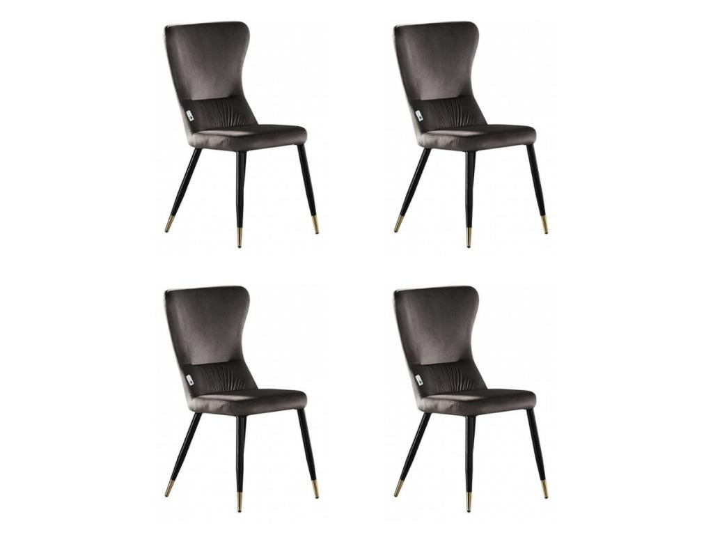 NEW Mobenze - Lot de 4 Chaises Rétro en Mobenze Gris - Pieds Coloris Noir / Doré HYIT58146