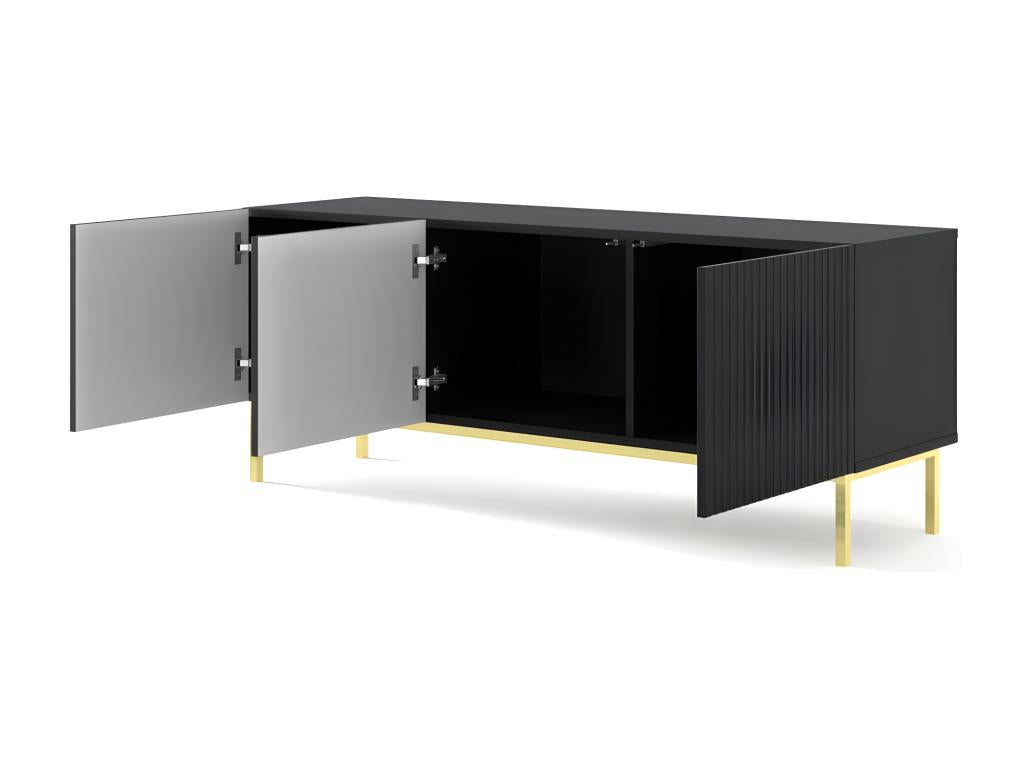 Meuble TV Mobenze avec 3 portes en Mobenze et cadre doré - Noir mat - L 150 x P 42 x H 58 cm BOSN25667