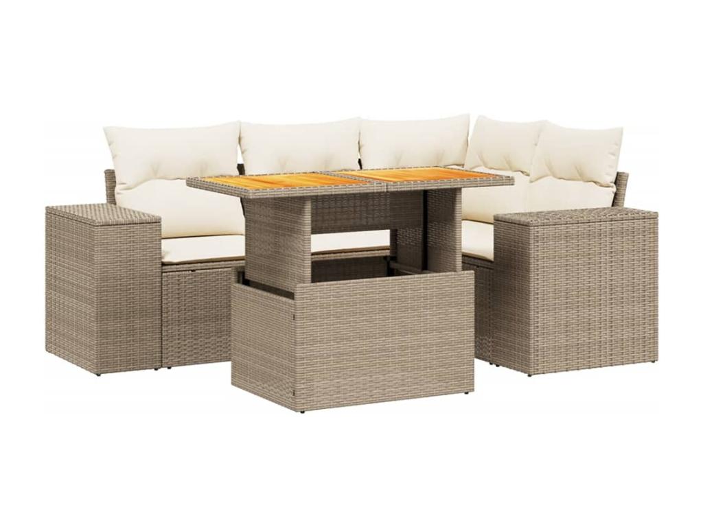 Salon de jardin avec coussins 5 pcs beige résine tressée JLPC07284