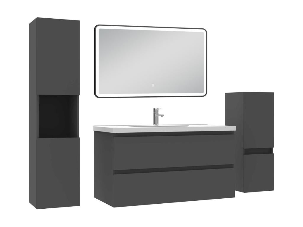 Meuble salle de Bain 100cm avec colonne miroir mural lumineux 3 couleurs Anthracite QJVJ59856