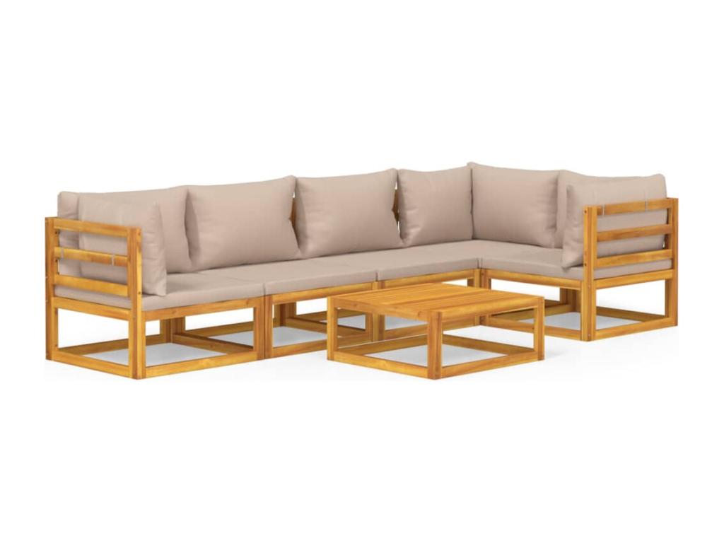 Salon de jardin 6 pcs avec coussins Boislis bois massif JPVJ52814