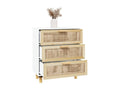 Buffet Blanc 60x30x70 cm Bois de pin massif et rotin naturel BNAZ71721