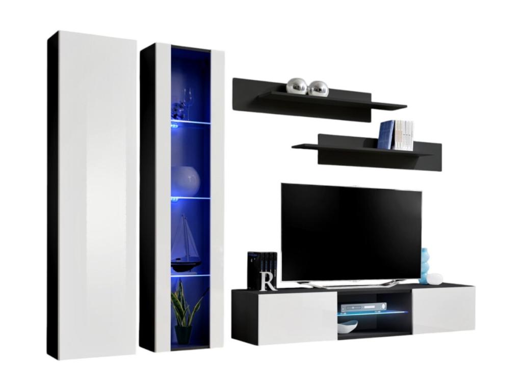 Ensemble Meuble TV Mobenze O4 avec LED- Coloris noir et blanc- Meuble suspendu design pour votre salon. JLMU67707