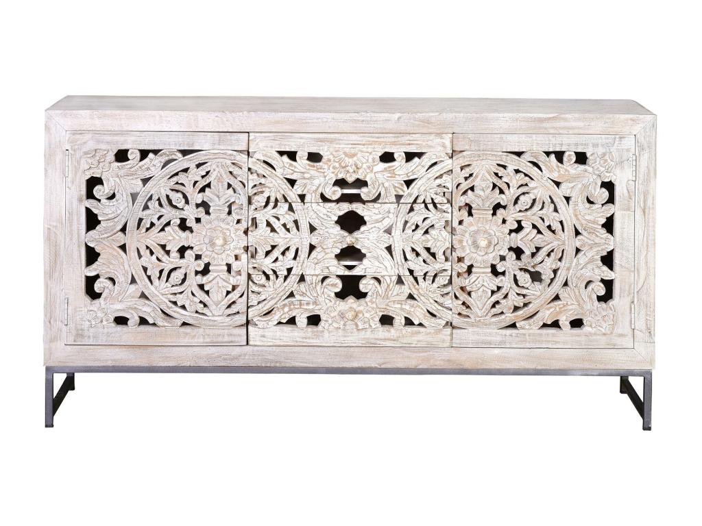 Buffet en manguier et métal blanc vieilli Mobenze y Colomer.80x38x150 ZPDJ32359